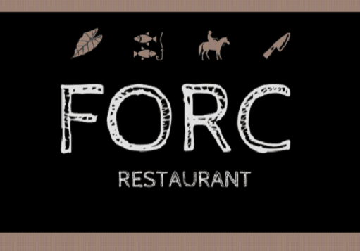 A black and white logo of forc restaurant.